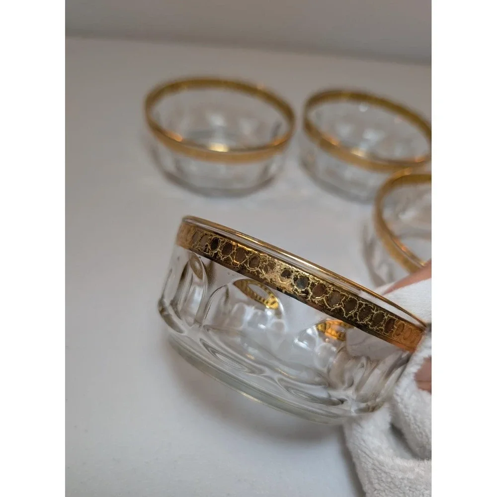 Arcoroc France Valencia 22K Gold Trim Glass Bowls Set of 4 4.25